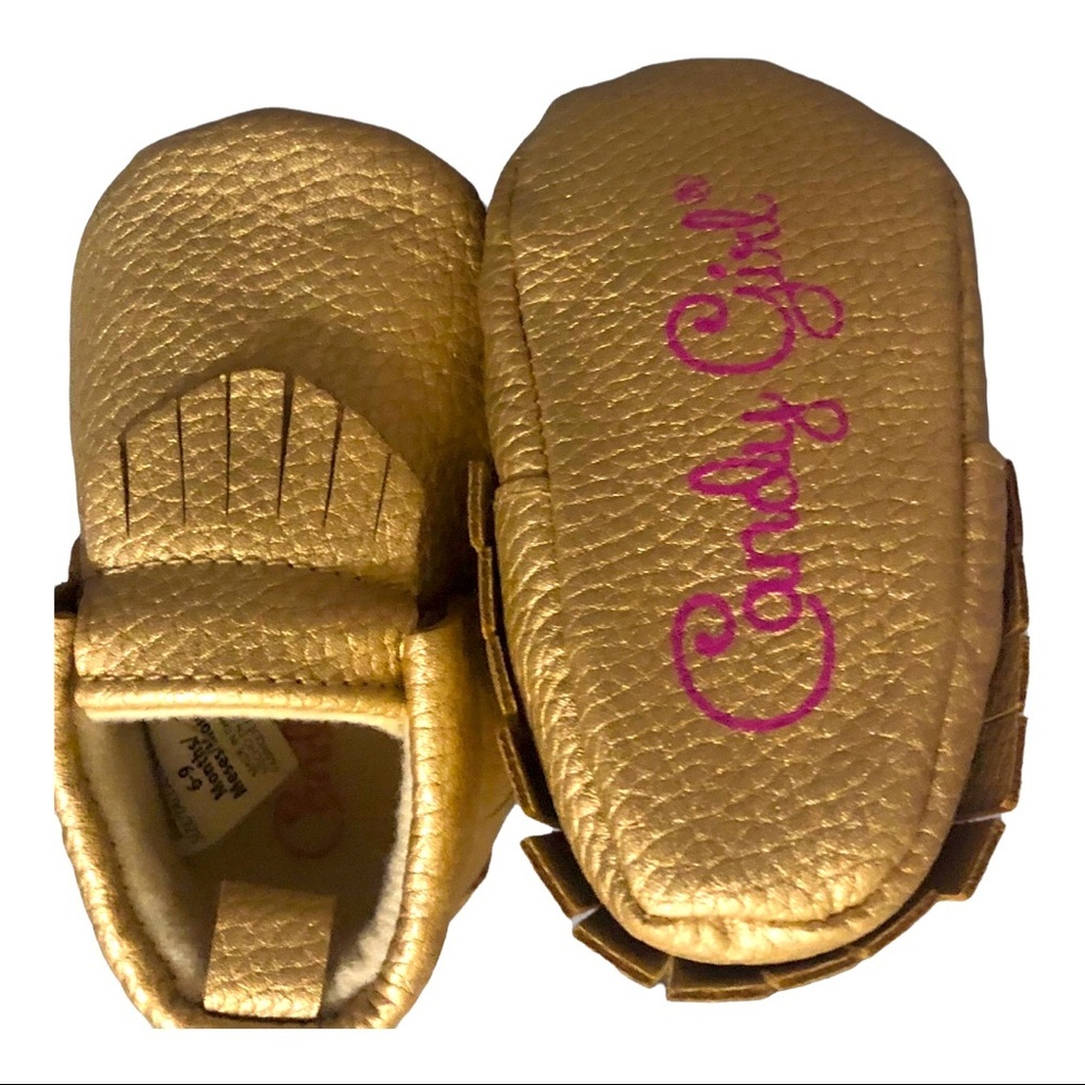 Candy girl gold fringed baby moccasins new size 6-9months